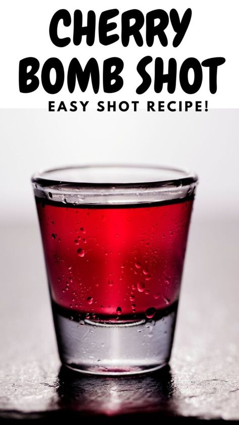 Red Shots Alcohol, Alcohol Shots Recipes, Vday Drinks, Cherry Bomb Drink, Cherry Bomb Shot, Sleepover Treats, Liquor Ideas, Alcoholic Shots, Bartending Ideas