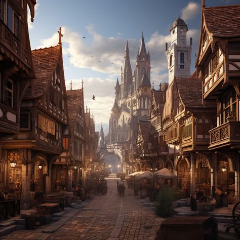 Aesthetic-looking city in medieval Europe. Vila Medieval, Fantasy Story Ideas, Kingdom City, Fantasy Village, Medieval Aesthetic, Fantasy Town, Medieval Europe, Castle Aesthetic, Medieval World