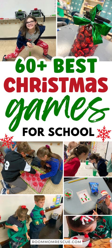 Homeroom Mom Christmas Party, Kindergarten Christmas Party Game Ideas, Christmas Kindergarten Party Ideas, Christmas Crafts For School Party, Christmas Game For Class Party, Holiday Games For Classroom Parties, Games For School Christmas Party, Class Christmas Party Games 4th Grade, Christmas Team Games For Kids