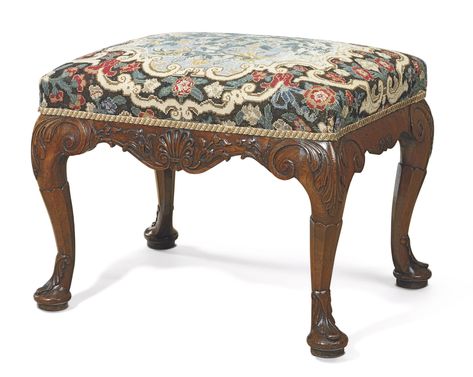 c1750 AN IRISH GEORGE II WALNUT STOOL  CIRCA 1750  Price realised USD 92,500 Walnut Stool, Rococo Chair, Irish Architecture, Chippendale Furniture, Vintage Ottoman, Walnut Stools, Irish Style, Sofa Velvet, Victorian Furniture