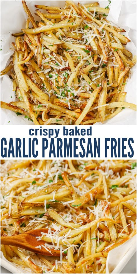 Garlic Parmesan French Fries Air Fryer, Garlic Fry Recipe, Oven Baked Garlic Parmesan Fries, Homemade Garlic Parmesan Fries, Healthy Homemade French Fries, Red Robin Garlic Parmesan Fries, Dinner With Fries On The Side, Garlic Parm French Fries, Fry Recipes Baked