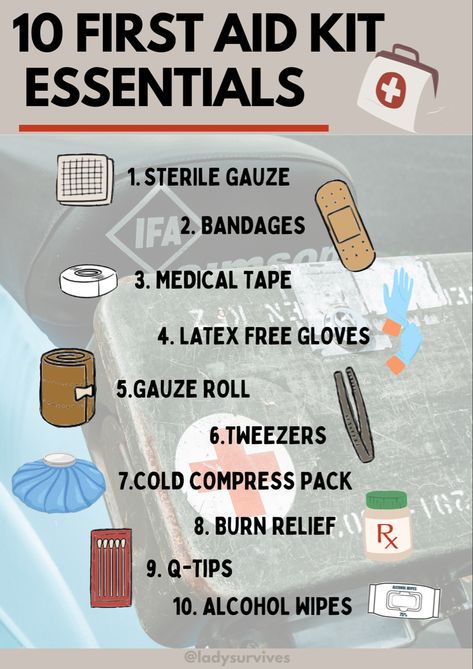 10 First Aid Kit Essentials | Emergency Preparedness | Survival Tips | Safety Facts | Hiking Guide Health First Aid Emergency Kit Travel First Aid Kit Essentials, Advanced First Aid Kit, Hiking Emergency Kit, Portable First Aid Kit, Diy Emergency Kit For Home, Basic First Aid Kit Checklist, First Aid Kit Aesthetic, Homemade First Aid Kit, First Aid Kit Essentials