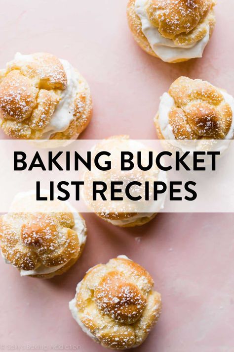 Baking bucket list recipes including cream puffs, checkerboard cake, vertical cake, bagels, soufflé, doughnuts, and more on sallysbakingaddiction.com Sally’s Baking Additions, Challenging Baking Recipes, Sally's Baking Recipes, Sally’s Baking, Impressive Baking, Sally Baking, Vertical Cake, Baking Bucket List, Baked Alaska Recipe