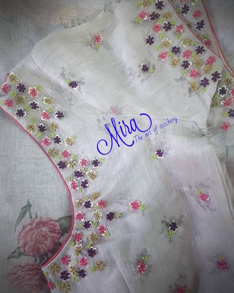 Floral sequins work blouse For appointment contact or whatsapp: 9843321228 #blouseofmira #bridalideas #bride #weddingdresses… Floral Work Blouse, White Work Blouse, Aari Blouses, Patola Design, Tandoori Recipes, Magam Work Designs, Embroidery Sarees, Latest Blouse Designs Pattern, Hand Work Design