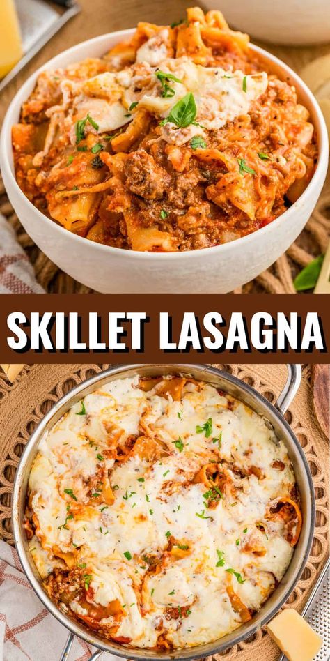 A traditional favorite made simpler, this Skillet Lasagna has all your favorite flavors but in about half the time! Lasagna In A Pot, Deconstructed Lasagna Recipes, Lasagna Deconstructed, Slow Cooker Street Tacos, Skillet Lasagna With Cream Cheese, Lasagna Pasta Recipe, Skillet Lasagna Pioneer Woman, Lasagna Hot Dish, Lasagna Skillet Recipe