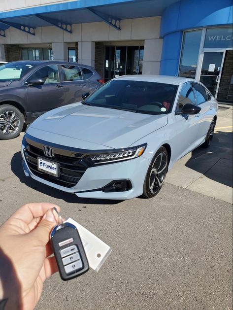 Sport Honda Civic, Sonic Gray Honda Accord, Grey Honda Accord Sport, Dream Cars Honda, 2022 Honda Accord Sport Interior, Nice First Cars, Cars For Girls Dream, Honda Civic Sonic Grey Pearl, 2021 Honda Accord Sport Black