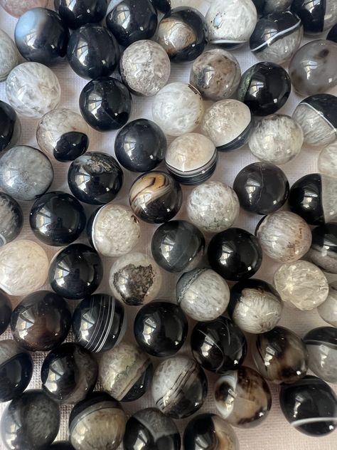 Black Agate Sphere, Polished Black Agate Dnd Oc, Banded Agate, Black Agate, Crystal Items, Healing Stones, Crystals And Gemstones, Black Onyx, Druzy, Bead Charms