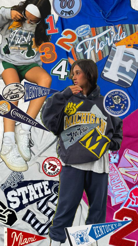 pennant hoodies patches pennants hoodies crewneck College Pennants, Gameday Fashion, Jeans Drawing, Homecoming Week, Patchwork Hoodie, College Diy, Hoodie Diy, Patchwork Clothes, Patchwork Sweatshirt