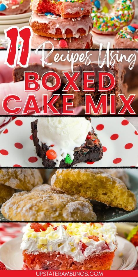 11 Recipes Using Boxed Cake Mix Dessert Using Box Cake, Boxed Cake Mix Hacks Pudding, Cake Mix Uses Ideas, Things To Bake With Cake Mix Boxes, Cake Mix Upgrade Boxes, Desserts Using Cake Mix Boxes Christmas, Cake From Box Ideas, Turn Cake Mix Into Brownies, Easy 9 X 13 Cake Recipes