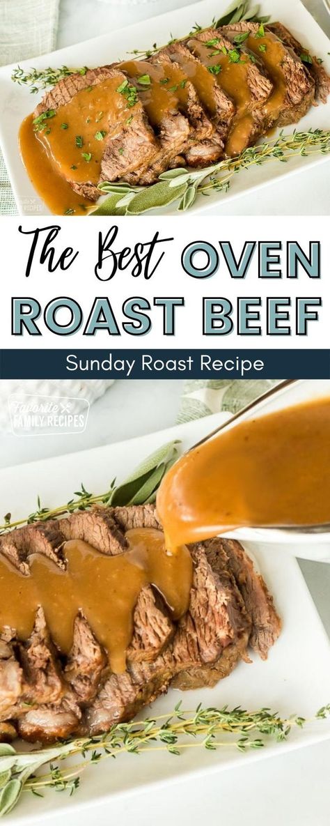 This is the Best Oven Roast Beef recipe! Sunday roast has been a tradition in our family for years and when using this roast beef recipe, it comes out tender, flavorful, and perfect every time! We are sharing a few tricks to getting that buttery, melt-in-your-mouth roast beef you love. Roasting Beef In Oven, Bake Roast Beef In Oven, Oven Roasted Roast Beef, Tender Beef Roast Oven, Top Roast Recipes Oven, Recipe For Pot Roast In The Oven, Pork And Beef Roast Cooked Together In Oven, Quick Roast Beef Recipes, Perfect Beef Roast