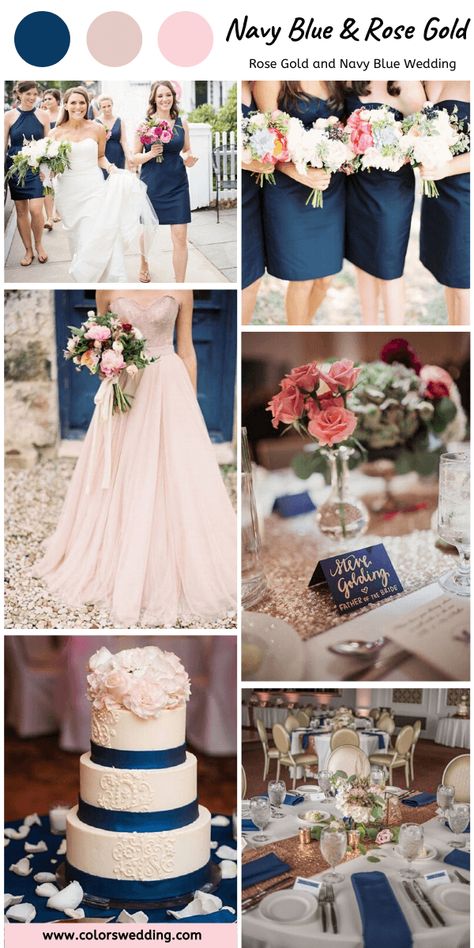 Dusty Rose Gold And Navy Blue Wedding Theme, Wedding Colors Navy Blue And Rose Gold, Rose Gold And Navy Blue Wedding Theme, Navy And Rose Gold Wedding, Wedding Rose Gold Theme, Navy Wedding Theme, Blue And Pink Wedding, Navy Blue And Gold Wedding, Blue And Blush Wedding