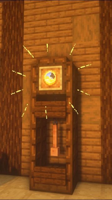 Minecraft Grandfather Clock Design, Minecraft House Inspo Interior, Rooms For Minecraft House, Minecraft House Decor Interiors, Grandfather Clock Minecraft, Minecraft Light Fixtures, Cute Minecraft Interior Ideas, Treasure Room Minecraft, Enchantment Room Ideas Minecraft