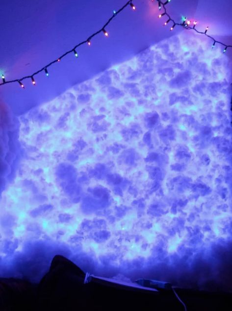 TikTok Cloud Wall Inspiration & Tutorial: How to Create Your own Cloud Wall - Days Inspired Cloudy Room Ideas, Led Room Inspo Aesthetic, Cloud Walls With Led Lights, Cloud On Wall, Light Up Clouds Diy Wall, Diy Cloud Wall Decor, How To Make A Cloud Wall, Led With Clouds, Wall Clouds Diy