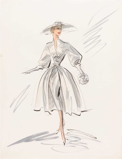 Lot 666 - A fine original Edith Head sketch for Grace Edith Head Sketches, Edith Head Designs, Edith Head Fashion, Grace Kelly Wedding, Art Splash, Head Sketch, Costume Design Sketch, Led Costume, Edith Head