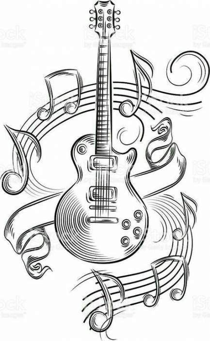 Music Art Drawing, Music Notes Drawing, Guitar Tattoo Design, Music Notes Art, Guitar Drawing, Drawing Hands, Music Drawings, Music Tattoos, Musical Art