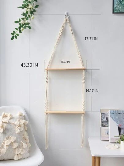 Home & Pets | Lighting, Decor, Bathroom, Kitchen & More | ROMWE USA Float Shelf, Macrame Hanging Shelf, Modern Boho Decor, Wall Hanging Shelves, Wood Wall Shelf, Wooden Wall Hangings, Estantes Flotantes, Shelves In Bedroom, Boho Room