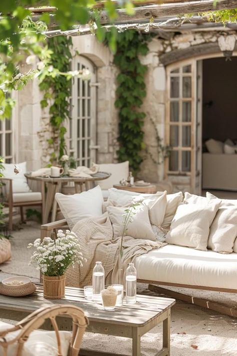 French Country Patio Furniture - Charming Ideas for Your Home Outdoor French Country Patio, French Provincial Outdoor Area, European Patios French Country, French Countryside Interior, French Cottage Porch, European Outdoor Patio, French Country Yard, French Patio Ideas, French Outdoor Patio