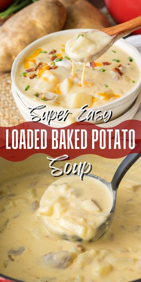 This Loaded Baked Potato Soup is a warm and comforting soup that is quickly made in less than 30 minutes! Bake Mac, Quick And Easy Comfort Food, Loaded Baked Potato Soup Recipe, Soup Potato, Baked Potato Soup Recipe, Moose Lodge, Loaded Potato Soup, Homemade Cookbook, Comforting Soup