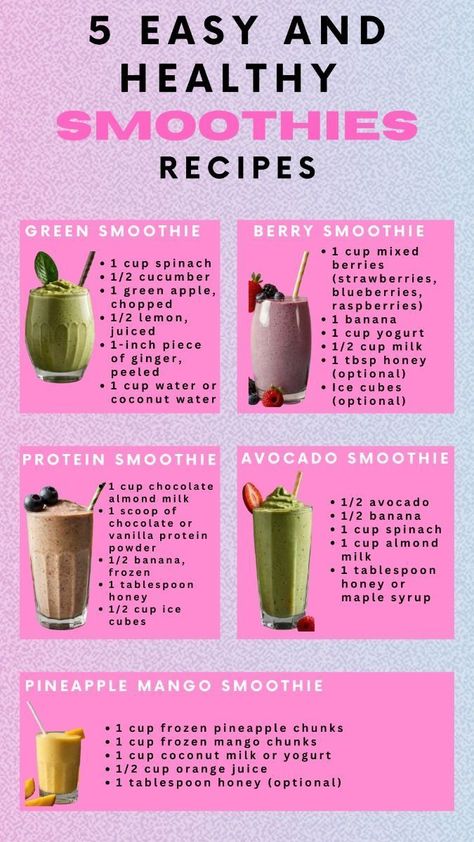 5 easy and healthy smoothies recipes #smoothie #smootheidiet #weightlosssmoothies #boostenergy #energydrink #drinksmoothies #fruitsmoothies #greensmoothie #detox #detoxdrink #ideas #diy #art #wedding #photography #affiliate #kitchen #home#weightlosssmoothies #veggies #fruits #loseweightquick #smoothierecipes #healthysmoothies Checkout the link in my profile for more information Best Morning Shakes Healthy Smoothies, Fruit Smoothie Recipes With Milk, Shakes To Make At Home, Healthy Filling Smoothie Recipes, Smoothie Recipes With Measurements, Home Made Smoothies Recipes, Easy At Home Smoothies Recipes, How To Make A Healthy Smoothie, Smoothie Recipes With Juice