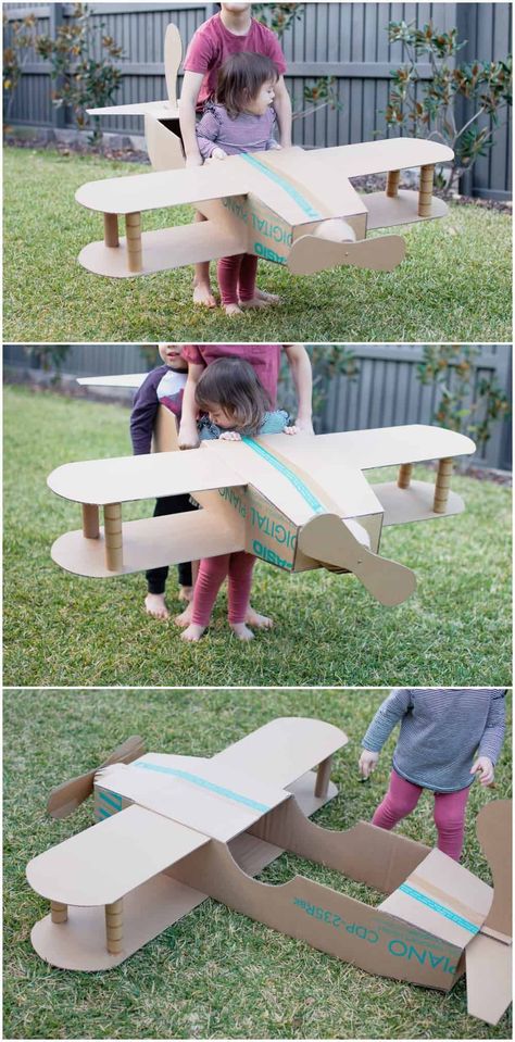 Airplane Cardboard Box Diy, Interactive Costume Ideas, Cardboard Box Airplane, Cardboard Costumes Diy Easy, Cardboard Airplane Diy, Plane Costume, Cardboard Plane, Airplane Costume, Diy Plane