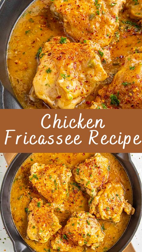 Chicken Fricassee is a classic French dish that combines the tenderness of stewed chicken with the richness of a creamy white sauce. This comforting dish is perfect for family dinners, bringing a touch of elegance and heartiness to the table. Its combination of flavors and textures makes it a favorite in many households. Best French Dishes, Fancy French Dinner Recipes, Chicken Friccasie, British Chicken Recipes, Chicken Frickazee Recipe, Airline Chicken Breast Recipes, French Recipes Authentic Dinner, Chicken And Baked Potato Meals, Quick Hearty Dinner Recipes