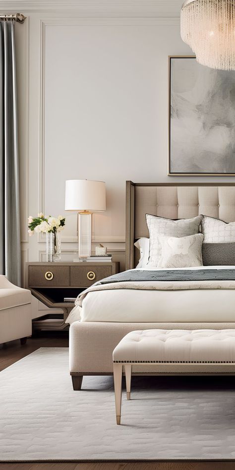 Contemporary Classic Bedroom, New Classic Bedroom, Modern Classic Bedroom, Classic Bedroom Design, Bedroom Interior Design Ideas, Bedroom Renovation, Luxury Bedroom Master, Classic Bedroom, Soft Beige