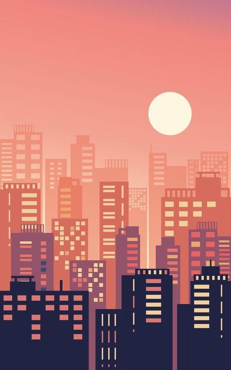 Morning, day city skyline landscape, town buildings in different time and urban cityscape town sky. Daytime cityscape. Architecture silhouette downtown vector background. Flat design. Simple Cityscape Painting, City Silhouette Illustration, Town Illustration Buildings, Flat City Illustration, Cityscapes Drawing, City Scape Illustration, City Background Drawing, City Illustration Design, City Building Illustration