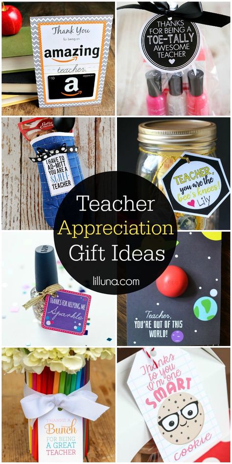 A roundup of teacher appreciation gift ideas for the end of the school year!! Check it out on { lilluna.com } Teacher Appreciation Ideas, Teacher Appreciation Gift Ideas, Appreciation Gift Ideas, Printable Teacher Appreciation, Teacher Crafts, Teachers Appreciation, Ideas For Teachers, Teacher Appreciation Printables, Appreciation Ideas