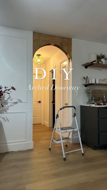 Morgan Elizabeth DIY Home Design on Instagram: "DIY Arched Doorway Part 1! Making progress on our second arched doorway. Will be adding more details in our stories! Let me know what y’all think! Would you try this? Big shoutout to my love for always being down to try something new! #diyhome #archway #diyarcheddoorway #dewalt" Arched Doorway Hallway, Diy Arch Way In House, Small Archways In Homes, Round Doorway Interior, Archway In Bedroom, Round Door Way, Decor Over Doorway, Adding Arched Doorway, Faux Arched Door