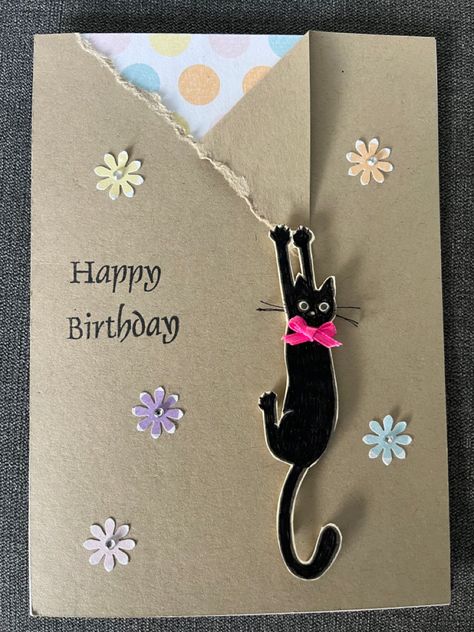 Birthday Cards Drawing Ideas, Diy Cat Birthday Cards, Cat Cards Handmade Birthday, Cat Birthday Cards Handmade, Cat Birthday Card Ideas, Cat Card Ideas, Aesthetic Birthday Cards Handmade, Birthday Card Aesthetic, Cat Birthday Cards