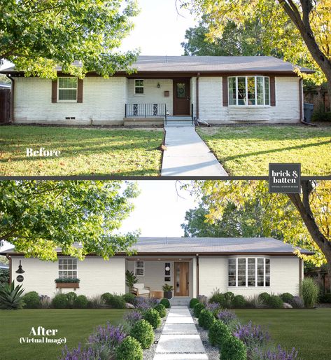 9 Small House Exteriors We Love - brick&batten Small House Exteriors, Ranch House Remodel, Architecture Renovation, Ranch House Exterior, Painted Brick House, House Makeovers, Ranch Remodel, Ranch Exterior, Brick Ranch