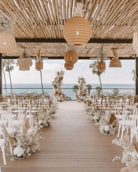 Boho Cabo Wedding, Beach Neutral Wedding, Luxe Boho Wedding, Boho Wedding Lights, Modern Boho Beach Wedding, Luxury Beach Wedding Ceremony, Beach Wedding Boho Decor, Tulum Wedding Ideas, Tropical Bohemian Wedding