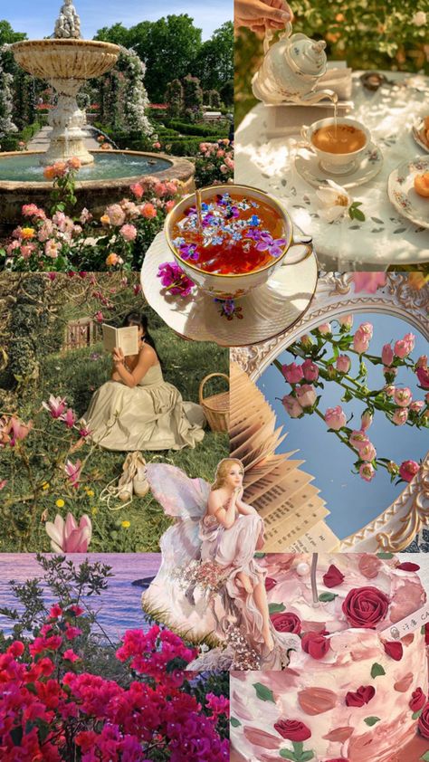 pink floral garden fairy Fairy Tea Party Invitations, Cottagecore Tea Party Aesthetic, Spring Tea Party Aesthetic, Maximalist Tea Party, Whimsigoth Tea Party, Ethereal Aesthetic Party Theme, Ethereal Garden Party, Royal Tea Party Aesthetic, Tea Party Core