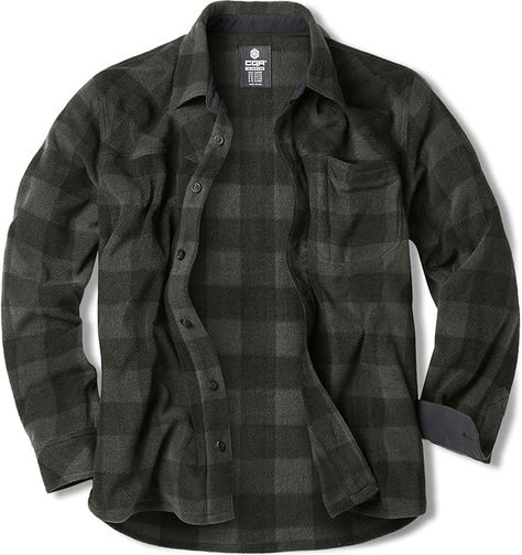 CQR Men's Long Sleeve Heavyweight Fleece Shirts, Plaid Button Up Shirt, Warm Corduroy Lined Collar & Cuffs Shirt Cuffs Shirt, Mens Flannel Shirt, Shirt Cuff, Flannel Jacket, Collar Designs, Casual Shirt, Cotton Flannel, Button Up Shirt, Flannel Shirt