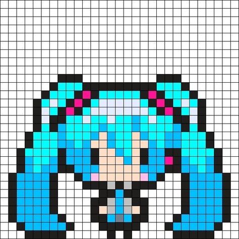 Miku Kandi, Kandi Patterns Templates, Free Blanket Knitting Patterns, Free Sweater Knitting Patterns, Printable Crochet Patterns, Kandi Cuffs, Easy Pixel Art, Pixel Art Templates, Pony Bead Patterns