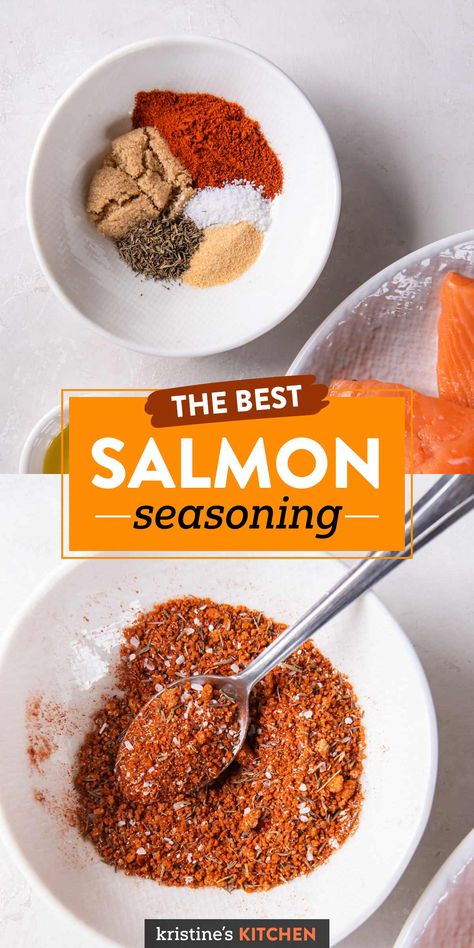 This simple Salmon Seasoning recipe brings the best flavor to salmon! Easy, healthy, and perfect for grilled salmon, air fryer salmon or baked salmon. Seasoning For Grilled Salmon, Salmon Spices Rub, Seasoning For Salmon Air Fryer, Salmon Recipes Seasoning, Seasoning For Salmon On The Grill, How To Season Salmon For The Grill, What To Season Salmon With, Season Salmon Air Fryer, Dry Rubs For Salmon