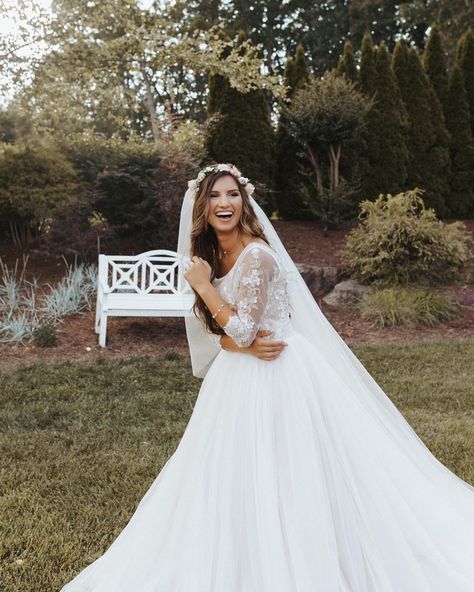 Ballgown Wedding Dress With Sleeves, Carlin Stewart, Evan Stewart, Carlin Bates, Duggar Girls, Duggar Wedding, Bates Family, Wedding Hairstyles With Veil, When I Get Married