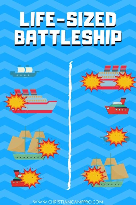 Do you like games that are over the top fun? This Life-Size Battleship Game is the perfect oversized interactive game for your next youth event. Play Now! Group Activities For Teens, Girls Camp Activities, Youth Group Events, Church Youth Activities, Life Size Games, Youth Ministry Games, Teen Projects, Large Group Games, Battleship Game