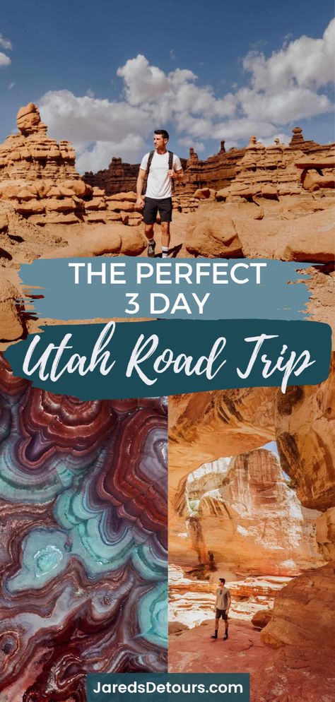 Plan your Utah vacation and avoid the crowds with our 3 day Utah road trip itinerary filled with hidden gems. Beginning in Salt Lake City, you’ll discover Goblin Valley State Park, Hanksville, Bentonite Hills and Capitol Reef. Discover amazing Utah hikes and things to do in Utah with our Utah road trip map. Utah travel, US destinations, North America travel Kanara Falls Utah, Bentonite Hills Utah, Utah Honeymoon, Bentonite Hills, Utah Itinerary, Hanksville Utah, Arches Park, Things To Do In Utah, Utah National Parks Road Trip