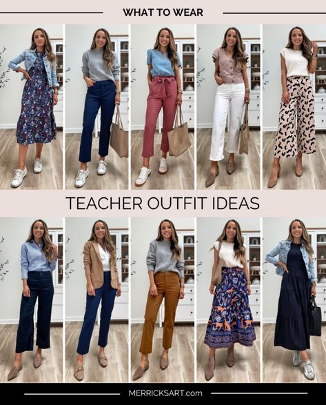 Mix and Match Teacher Outfit Ideas - Merrick's Art Teacher Appropriate Outfits, School Teacher Outfit, Casual Teacher Outfits, Teacher Outfit Ideas, Art Teacher Outfits, Teacher Outfits High School, Teacher Attire, Teacher Outfits Elementary, Cute Teacher Outfits