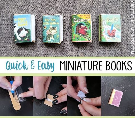 Tiny Book Covers To Print, Rh Books, Bookshelf Diorama, Diy Tiny Books, Paper Peonies Tutorial, Peony Tutorial, Book Ornaments, Mini Books Diy, Book Ornament