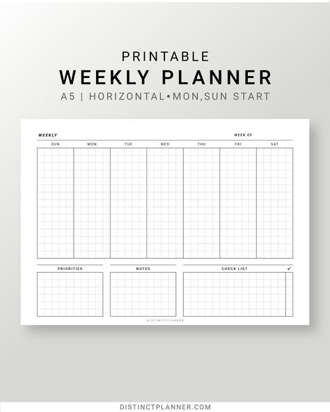 Undated Weekly Planner Printable A5, Horizontal Weekly Inserts, Minimalist Weekly Journal, Sun Mo... planneressentialsbundledownloadplanner #plannerpdf #freebloggingplanner. Horizontal Weekly Planner Layout, Weekly Planner Pdf Free, Photographer Planner, Weekly Planner Pdf, Planners Ideas, Minimalist Weekly Planner, Planner Weekly Layout, Horizontal Weekly Planner, Horizontal Planner