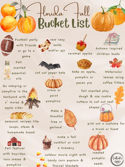 I hope this lists brings you new ideas to try along with memories of traditions you want to continue. Fall Traditions, Florida Fall, Franklin Covey, Cider Making, Fall Bucket List, Fall Scents, Football Party, Seasonal Recipes, Pecan Pie