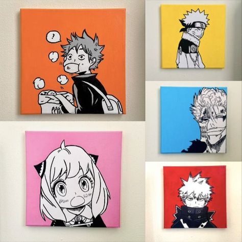 Canvas Anime Painting Ideas, Small Anime Canvas Art, Anime Small Canvas Painting, Anime Mini Canvas Painting, Small Anime Paintings, Mini Anime Painting, Haikyuu Painting Ideas, Anime Canvas Painting Ideas, Aesthetic Anime Painting