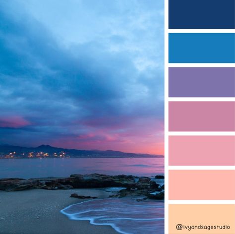 Ocean Sunrise Color Palette, Twilight Sky Color Palette, Ocean Palette Colour Schemes, Sea Color Palette Ocean, Sky Pallete Color, Peach And Blue Color Palette, Luxury Blue Color Palette, Underwater Color Palette, Blue Sky Color Palette