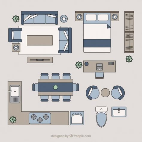 House Top View, Floor Plan Symbols, Architecture Symbols, Plan Furniture, Home Map, Interior Design Sketchbook, Drawing Room Design, Architecture Blueprints, Building Map