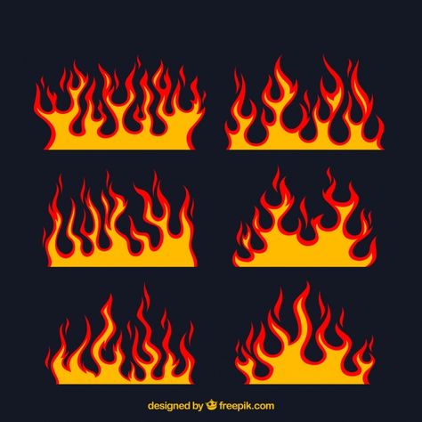 Assortment of flat flames with different designs Vector | Free Download Grunge Designs Art, Fire Painting Ideas, Fire Aesthetic Drawing, Custom Clothes Ideas, Drawing On Clothes, Flames Painting, Paint Flames, Painting On Clothes, Fire Embroidery