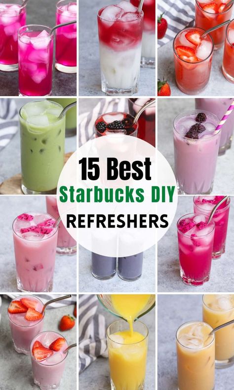 15 Best Starbucks Refreshers and How to Make them at Home Copycat Starbucks Drinks, Drinks Starbucks, Strawberry Acai Refresher, Starbucks Drinks Diy, Starbucks Diy, Healthy Starbucks, Copycat Starbucks Recipes, Starbucks Refreshers, Drinks Coffee