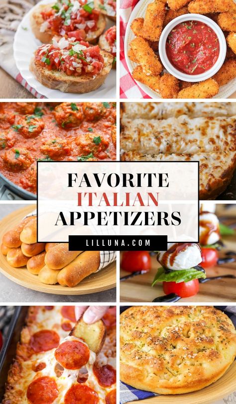 Italian appetizers often include bread, tomatoes, and cheeses and this collection has them all! There's something for everyone. #italianappetizers #italianfood #italianrecipes #appetizers #appetizerrecipes Italian Appetizers Party, Italian Food Party, Italian Finger Foods, Italian Appetizers Easy, Horderves Appetizers, Pasta Appetizers, Italian Snacks, Italian Recipes Appetizers, Dinner Party Appetizers