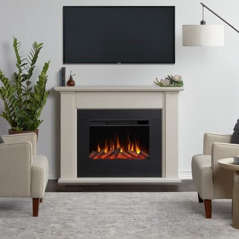 Tejon 52" Slim Electric Fireplace in Bone White by Real Flame - On Sale - Bed Bath & Beyond - 36147868 Slim Electric Fireplace, Media Electric Fireplace, Glowing Embers, Modern Electric Fireplace, Best Electric Fireplace, Electric Fireplace Wall, Real Fire, Real Flame, Minimal Classic